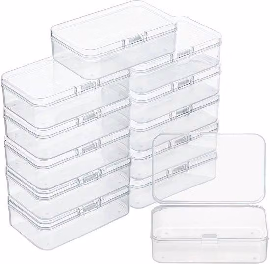 Uniqoos® 12 contenitori trasparenti per la conservazione, dimensioni 8,5 x 5,5 x 2,5 cm – 55 ml, impilabili con chiusura a scatto con cerniera, ideali per gioielli, accessori per hobby e piccoli oggetti