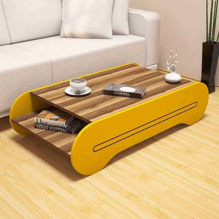 Skye Decor, Cool - Noce, Giallo, tavolini da caffè, noce, 120 x 30 x 63,6 cm