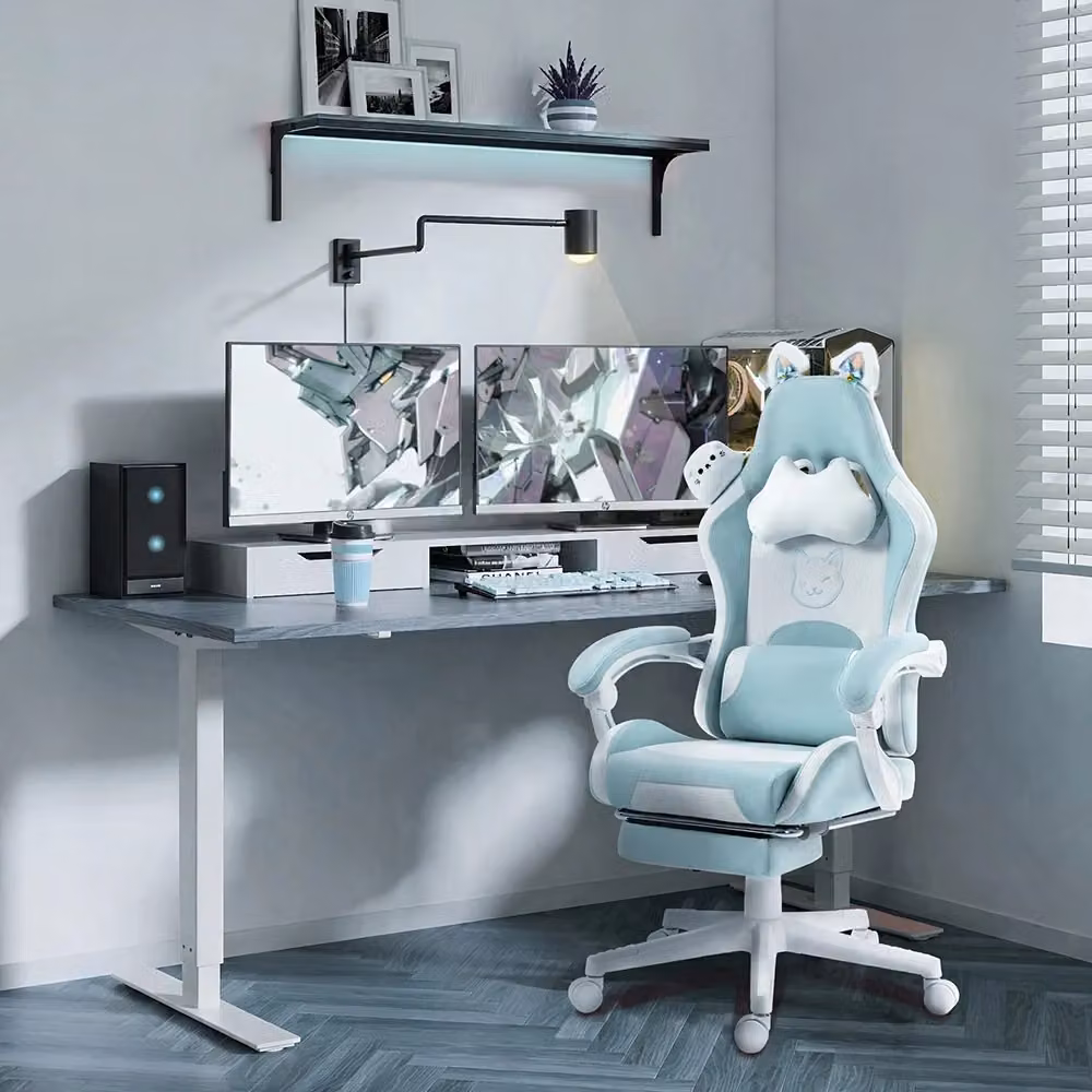 Sedia Gaming DOWINX Verde con Tema Coniglio, Poggiapiedi, Schienale Reclinabile 145° e Portata 150 kg – 2