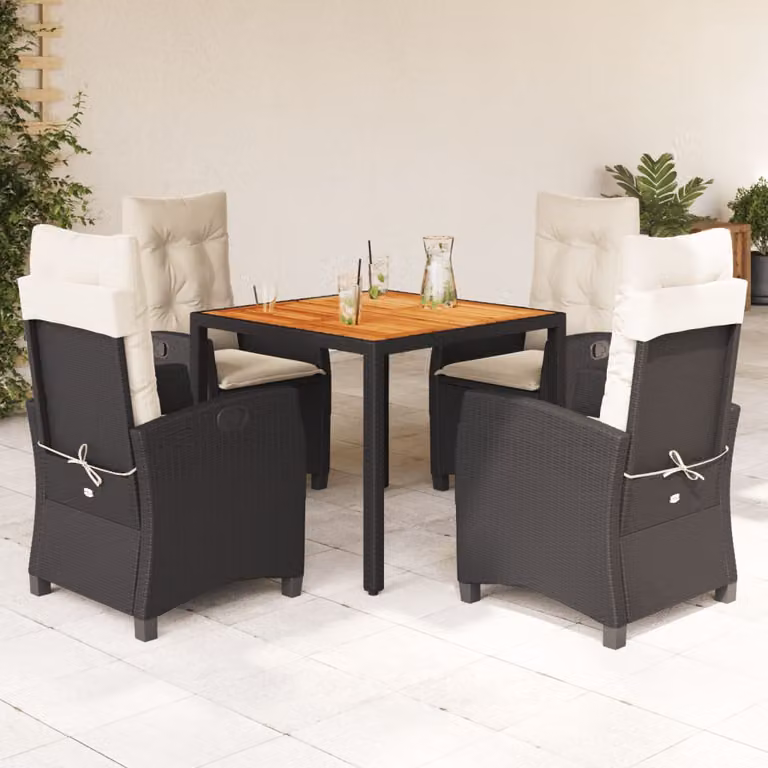 Set da Pranzo da Giardino vidaXL in Legno di Acacia e Polyrattan, 5 Pezzi, Nero e Bianco