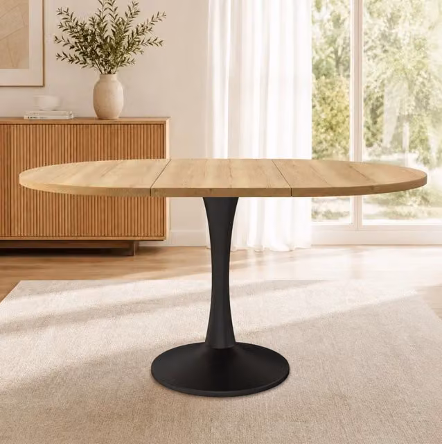 Tavolo da pranzo ovale allungabile 100/140x100x75 cm in MDF e ferro color rovere