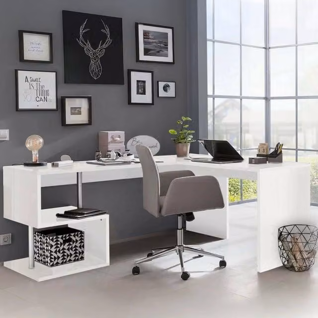 Scrivania per computer Giunone DMORA Bianco Lucido L: 160 cm, P: 60 cm, H: 78 cm