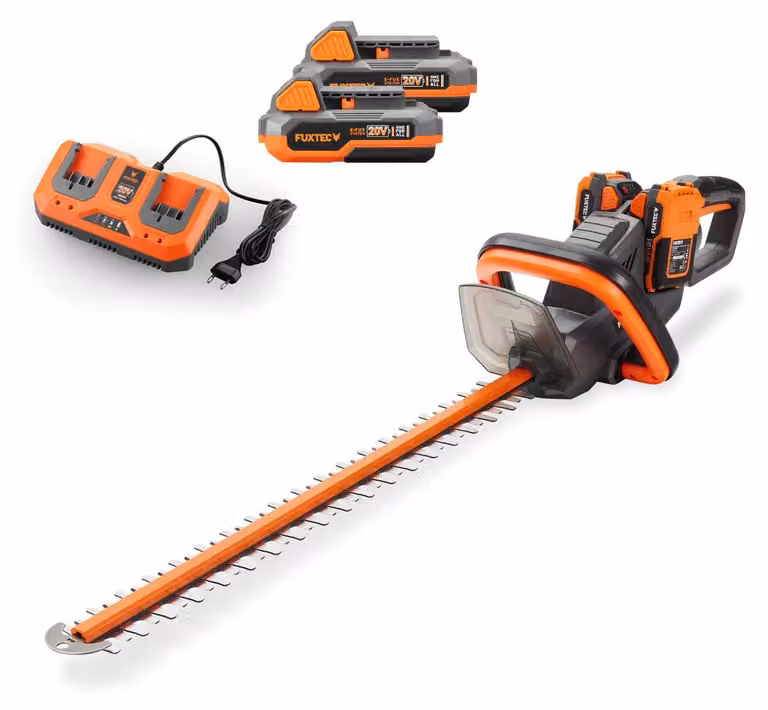 Tagliasiepi a batteria FUXTEC 40V FX-E2HSSET | tagliaiepi elettrico con lunghezza di taglio di 61 cm | Spessore di taglio di 26 mm | 2 batterie | Impugnatura girevole
