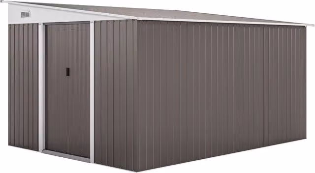 Casetta da giardino in acciaio zincato con doppia porta scorrevole e ventilazione; grigio; 280x345x169/201 cm