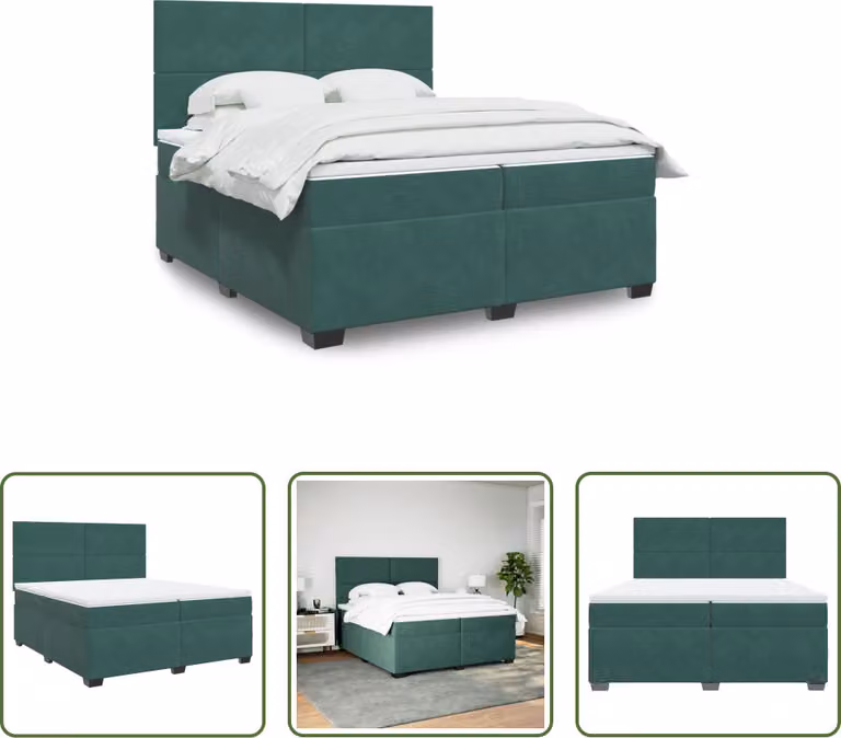 The Living Store Letto a molle con materasso verde scuro 200x200 cm in velluto