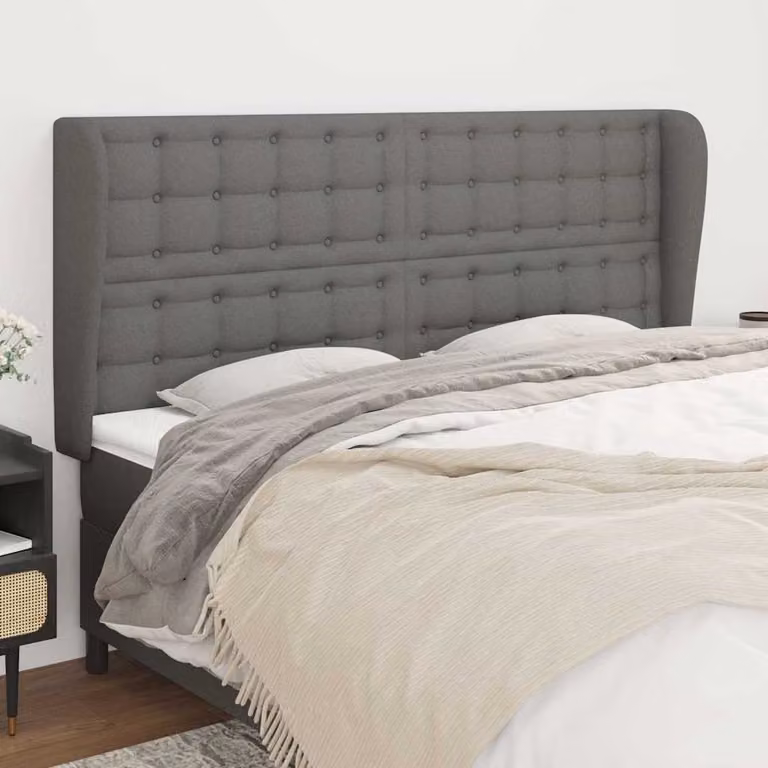 Testiera ad orecchio vidaXL in tessuto grigio con struttura in legno L: 203 cm, P: 23 cm, H: 118/128 cm