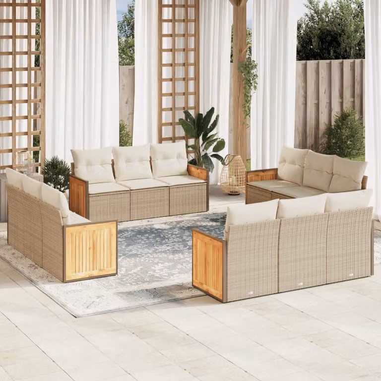 vidaXL Set Divani da Giardino 12 pz in Polyrattan con Cuscini Beige e Struttura in Acciaio Verniciato a Polvere