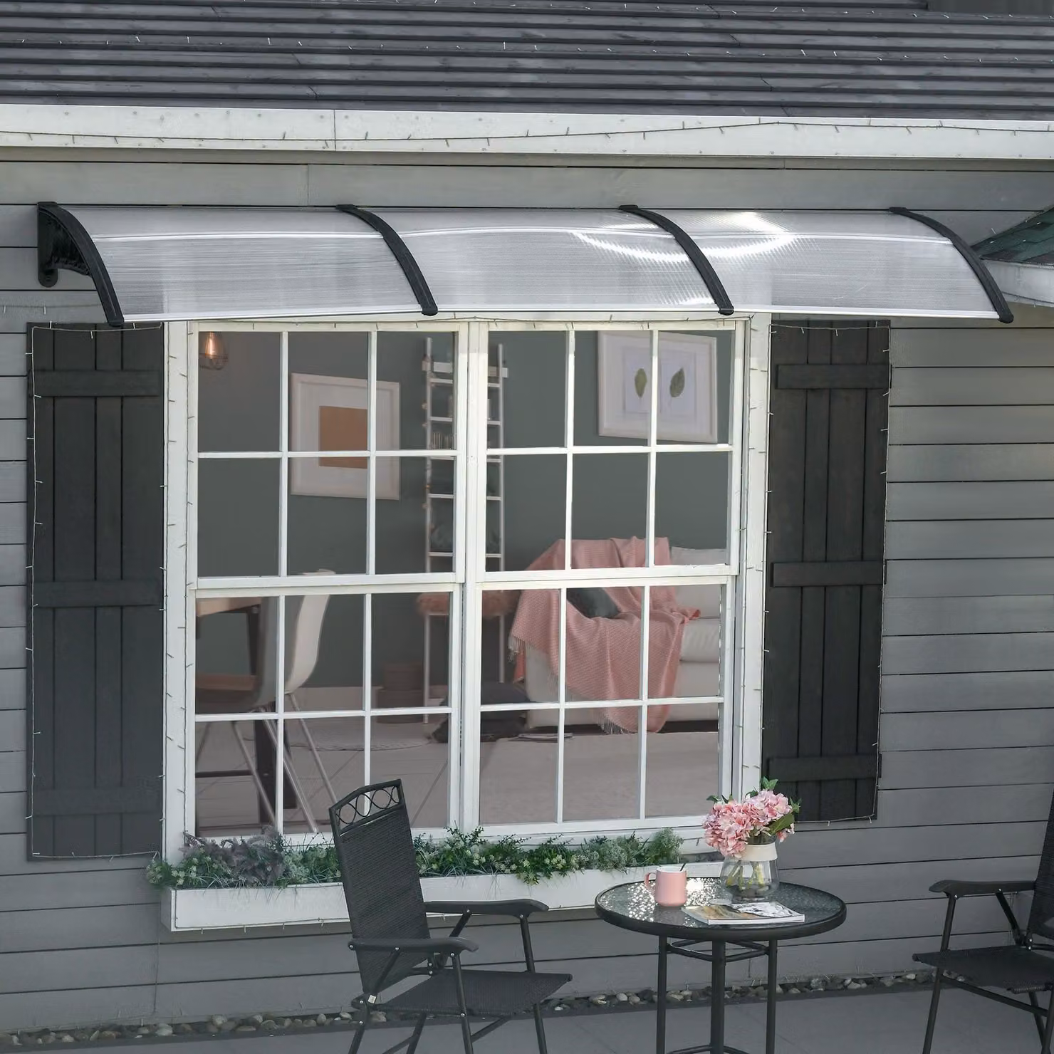 Copertura per ingresso – Tenda da porta – Copertura – Schermatura solare – Tenda – Struttura in alluminio nero