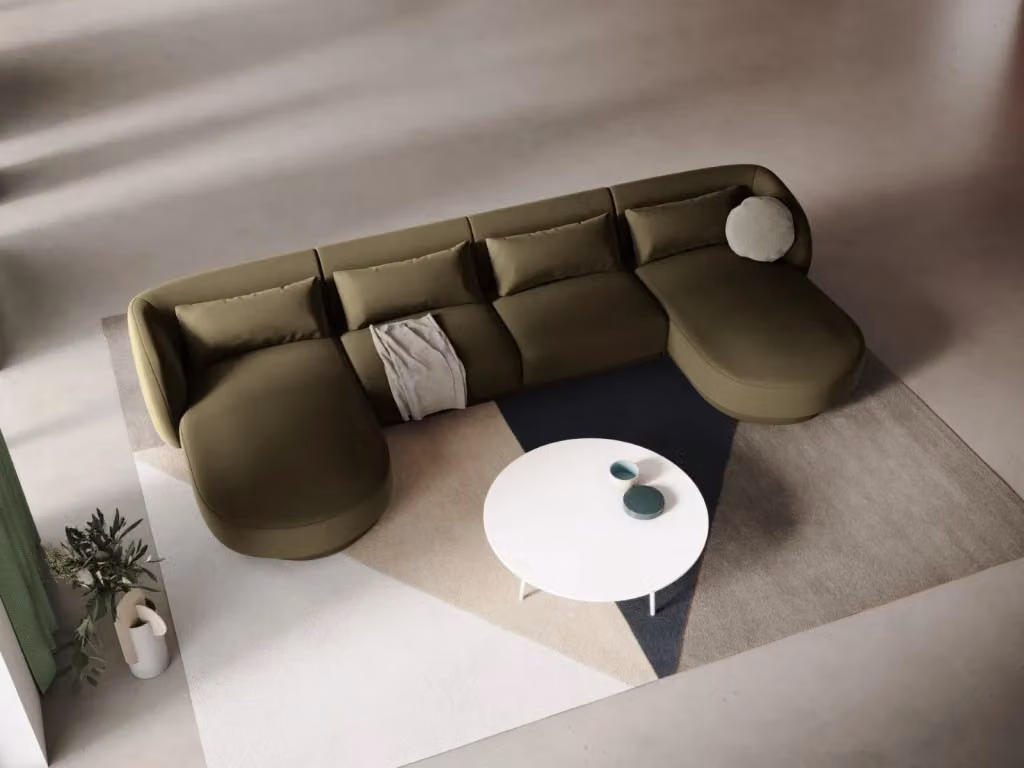 Divano panoramico Tulum a 5 posti Cosmopolitan Design in velluto verde L/P/H: 330 x 154 x 70 cm – 2