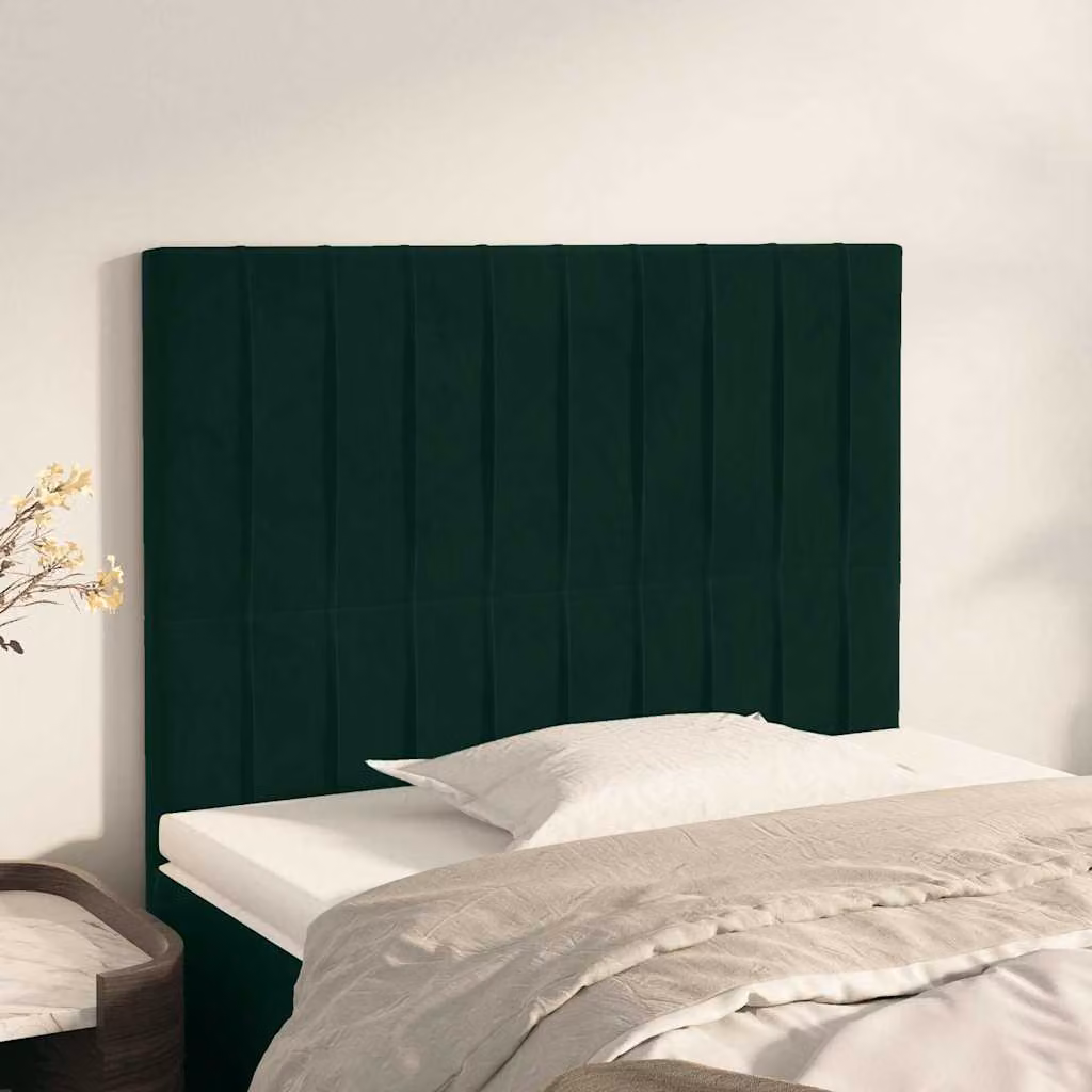 Testiera per letto vidaXL in velluto verde scuro con struttura in legno e MDF, L: 80 cm, P: 5 cm, H: 118-128 cm