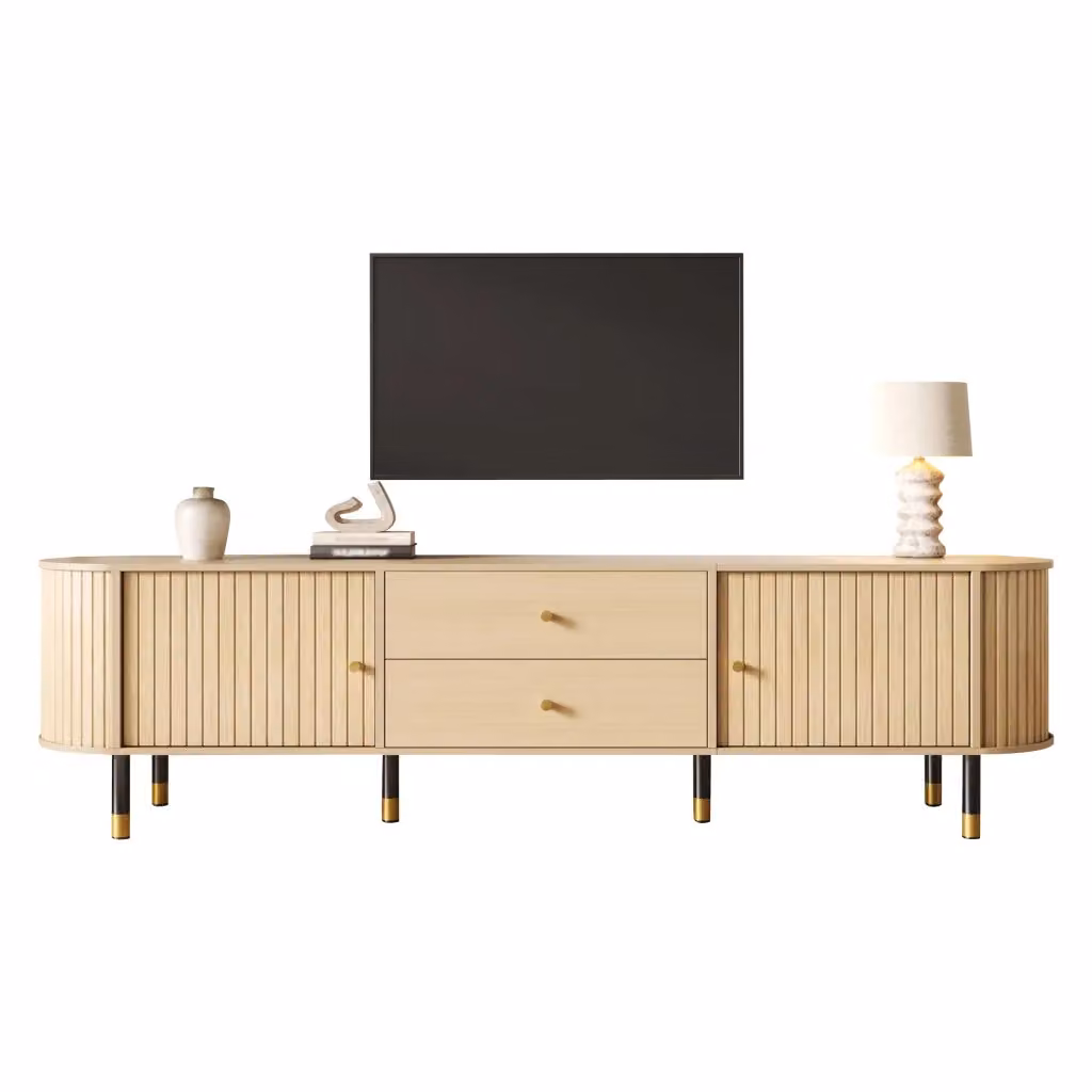 Mobile TV Chicfurn moderno in MDF beige per soggiorno con 2 cassetti, 2 ante e passacavi, L/P/H: 180 x 40 x 58 cm – 2