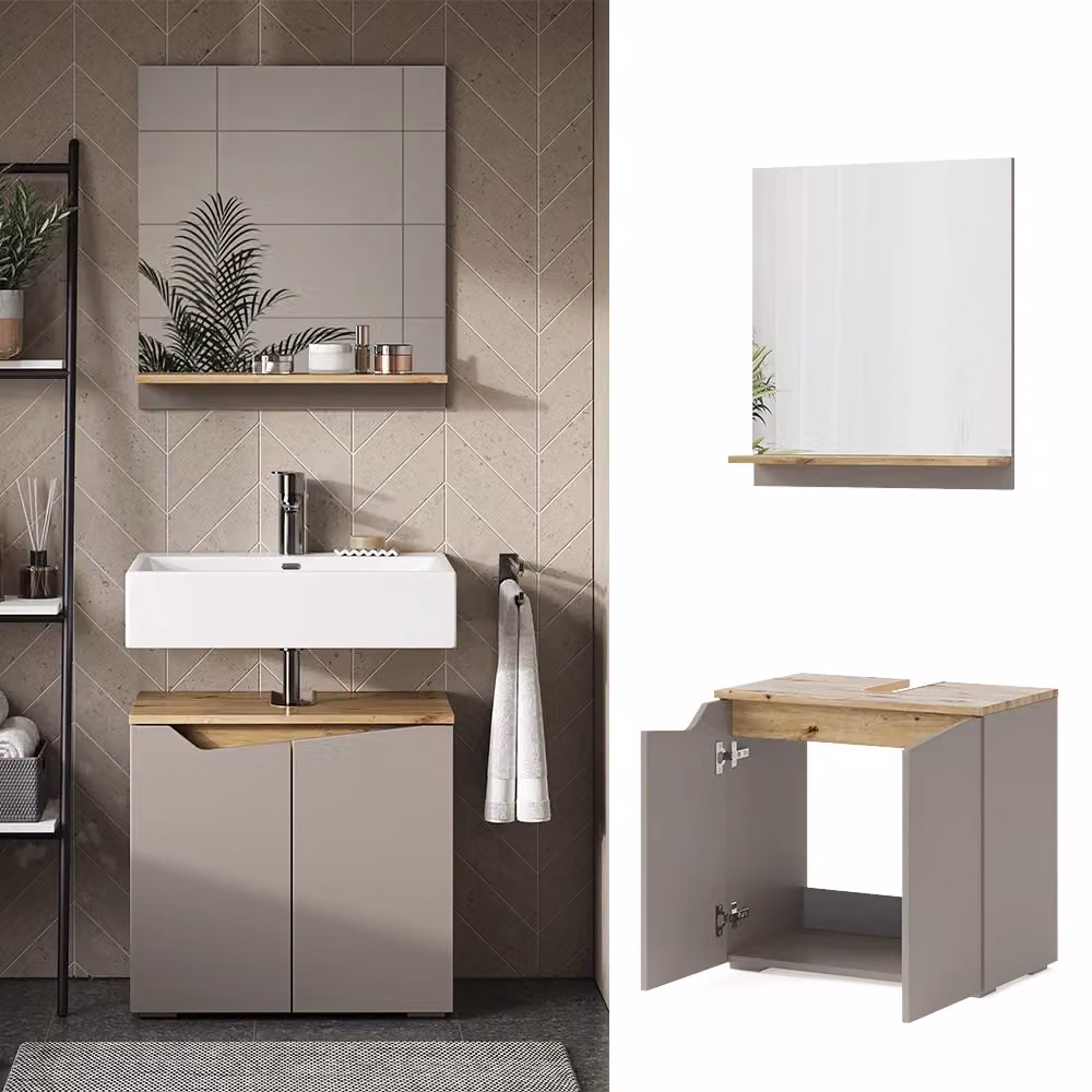 Combinazione mobili da bagno Vicco Marelle 2 pezzi in legno Grigio e Rovere – 2