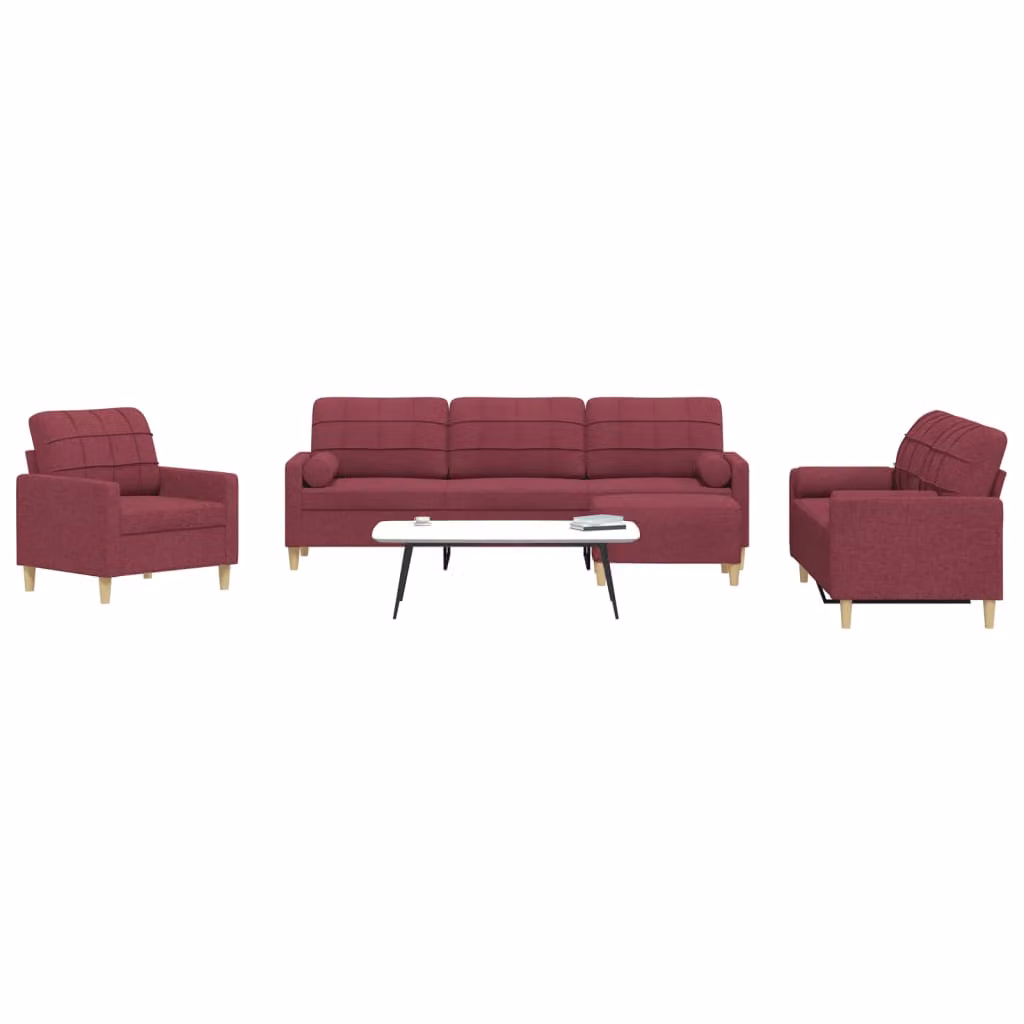 Set di divani vidaXL da 4 pezzi con poggiapiedi in tessuto rosso per soggiorno