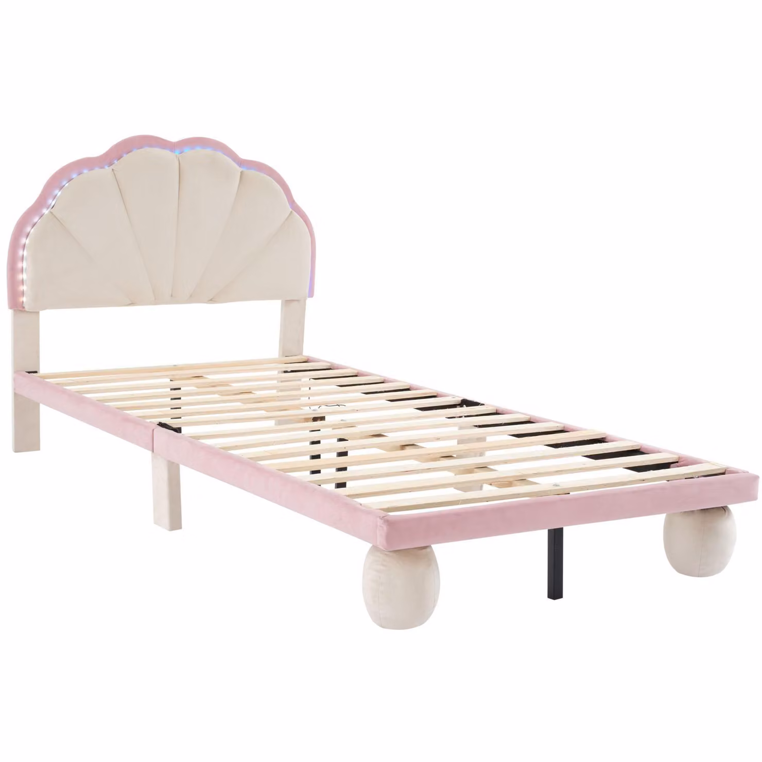 Letto Imbottito per Cameretta Aosom Italy con LED, Testiera Ondulata e Rivestimento in Velluto, Bianco e Rosa, 90 x 200 cm – 2