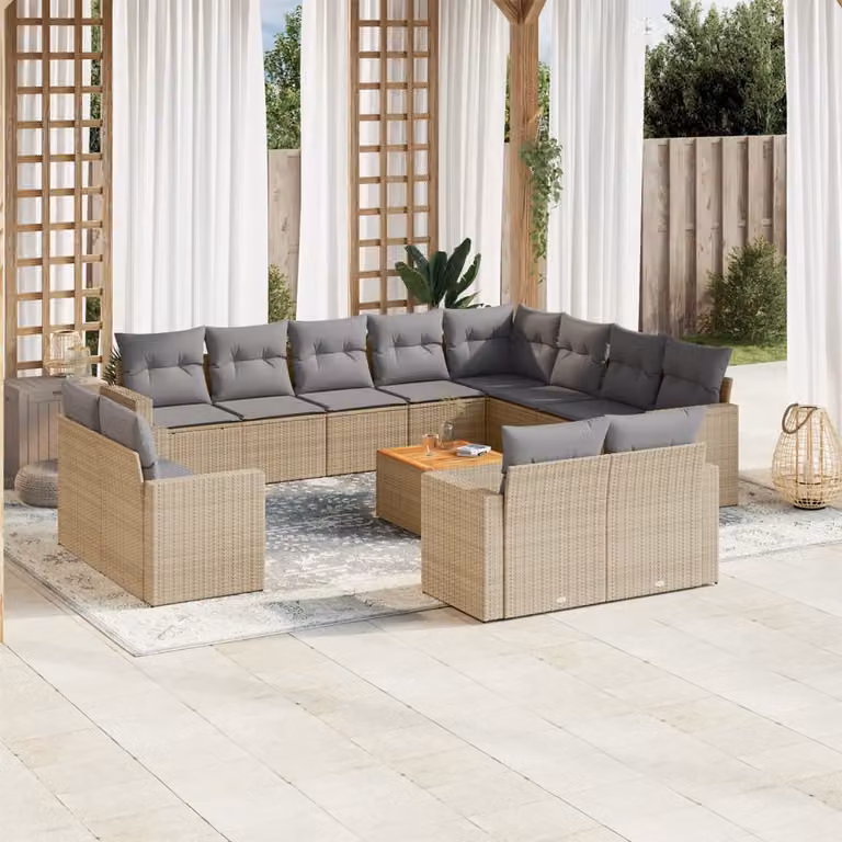 vidaXL Set Divano da Giardino 13 pz in Polyrattan con Cuscini Beige e Grigio e Tavolino da Esterno
