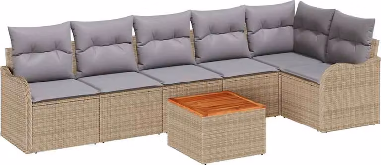 Set Divano da Giardino 7 pcs Beige e Grigio Chiaro polyrattan