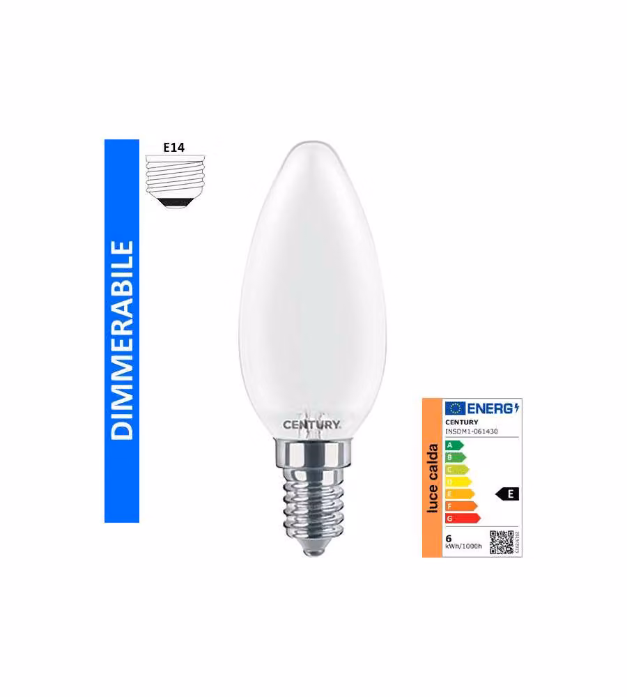 Century Italia Lampadina LED E14 6W 3000K Saten Dimmerabile 806Lm
