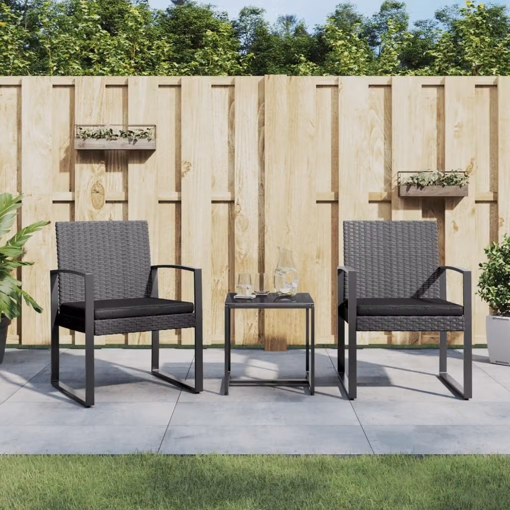 Set da pranzo da giardino moderno vidaXL con tavolo in vetro e sedie in rattan color antracite