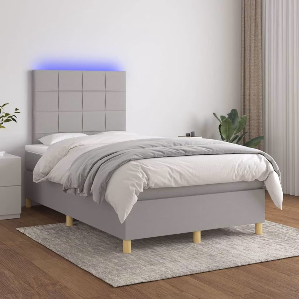 The Living Store Letto a molle con materasso e LED in tessuto grigio chiaro 120x200 cm