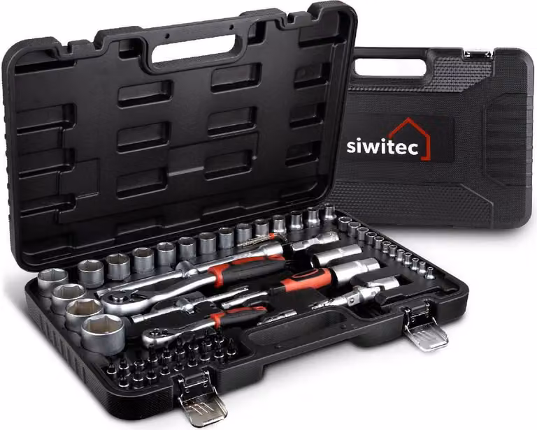 set di chiavi a bussola siwitec da 65 pezzi, scatola a cricchetto, scatola a cricchetto, acciaio CRV
