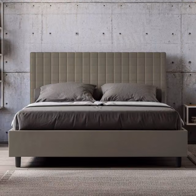 Letto Matrimoniale alla Francese Sunny Ityhome Imbottito con Contenitore in Similpelle Cappuccino L: 150 cm, P: 210 cm – 1