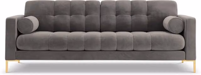 Divano 3 posti Bali Cosmopolitan Design in velluto grigio chiaro con cuscini e struttura in metallo L: 177 cm, P: 75 cm, H: 92 cm – 1