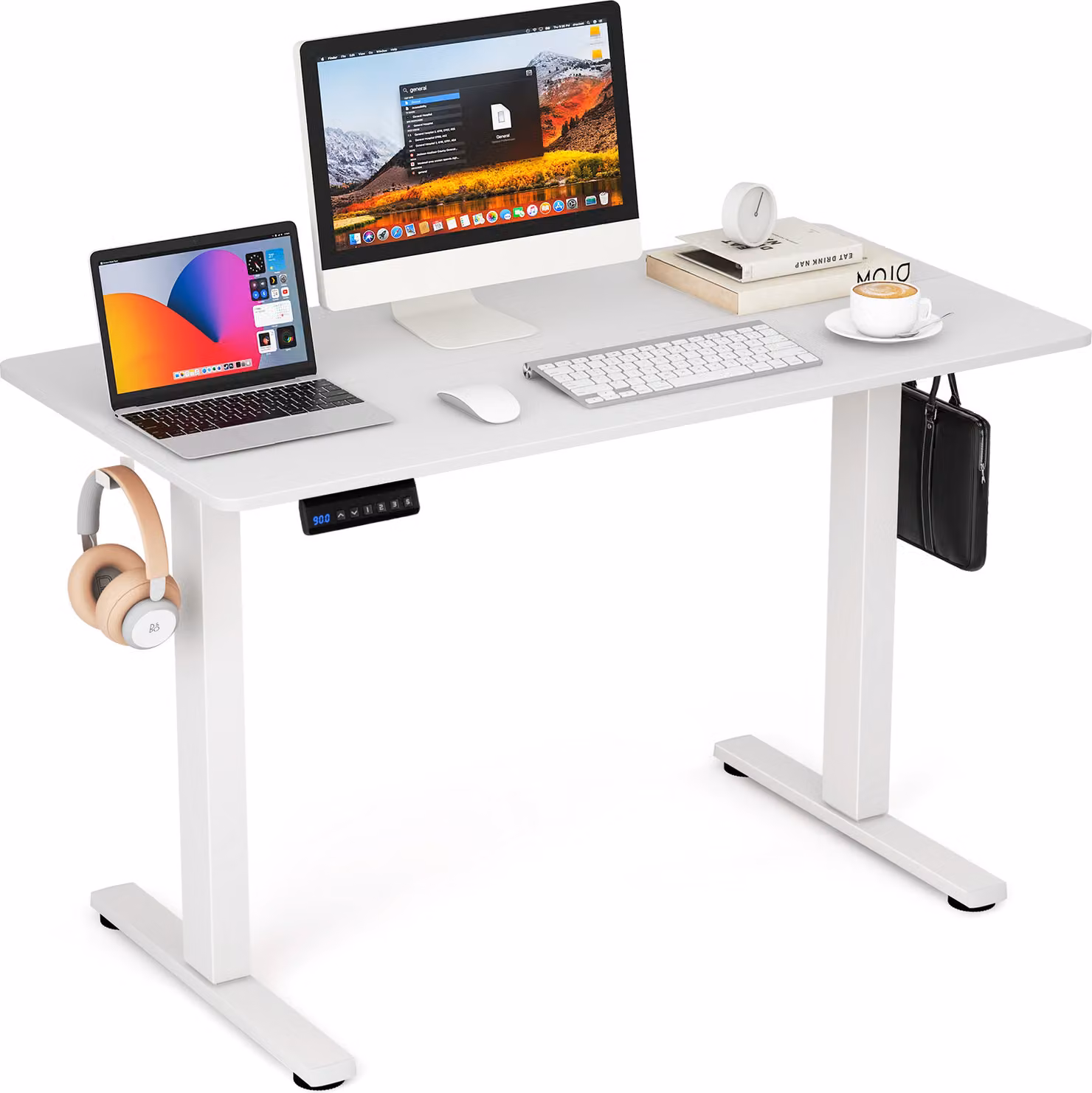 Scrivania COSTWAY 120x60cm regolabile in altezza, scrivania elettrica con funzione di memoria, 2 ganci e gestione dei cavi, scrivania per computer