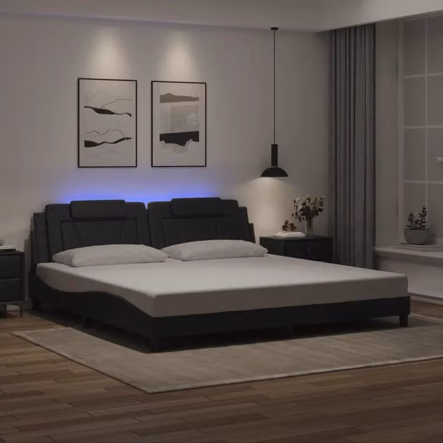 Giroletto Viana con LED senza Materasso-Struttura Letto Nero 200x200 cm