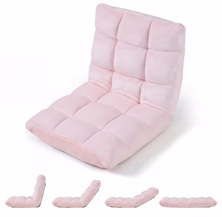 Sedia da pavimento COSTWAY con schienale regolabile, poltrona da pavimento imbottita, cuscino da pavimento pieghevole, sedia da meditazione, poltrona relax, cuscino thailandese, rosa chiaro