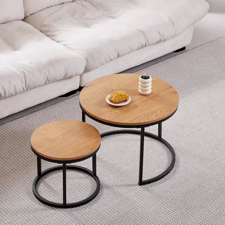 Tavolino rotondo - Tavolino da soggiorno - Set moderno 2-in-1 - Legno e metallo - Facile da montare - Rovere chiaro