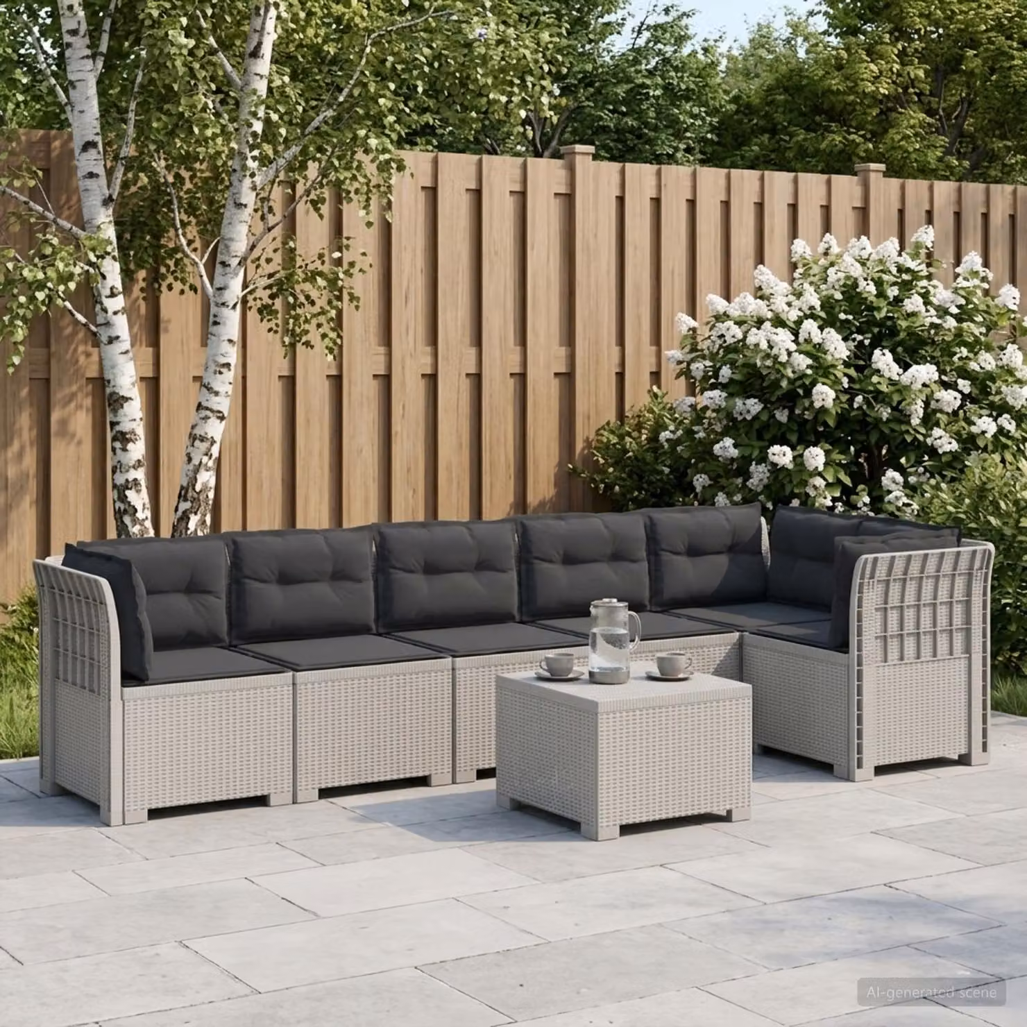 Set da giardino vidaXL a forma di L con divano angolare, tavolino da caffè e cuscini, design moderno in rattan bianco e antracite con coperture rimovibili e resistenti alle intemperie