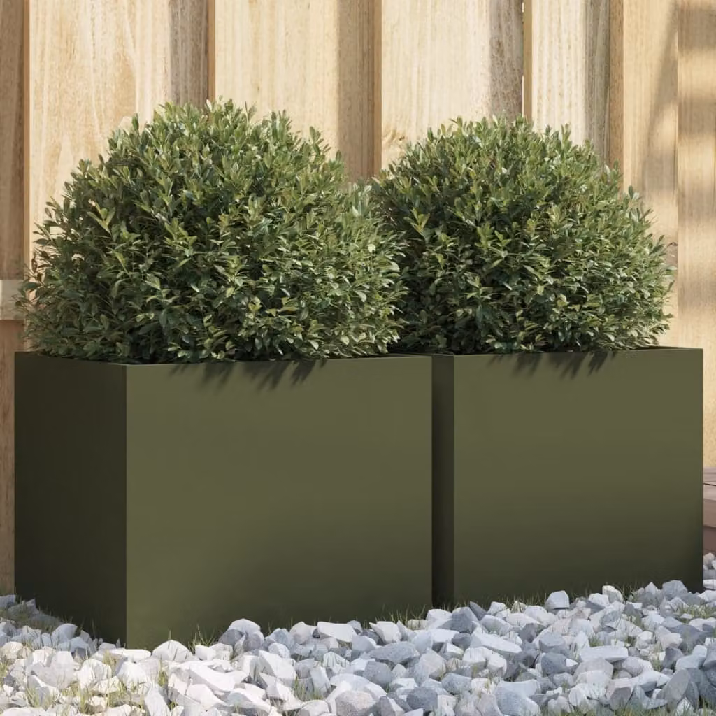 Set di 2 fioriere da giardino vidaXL in acciaio verde, L: 32 cm, P: 30 cm, H: 29 cm