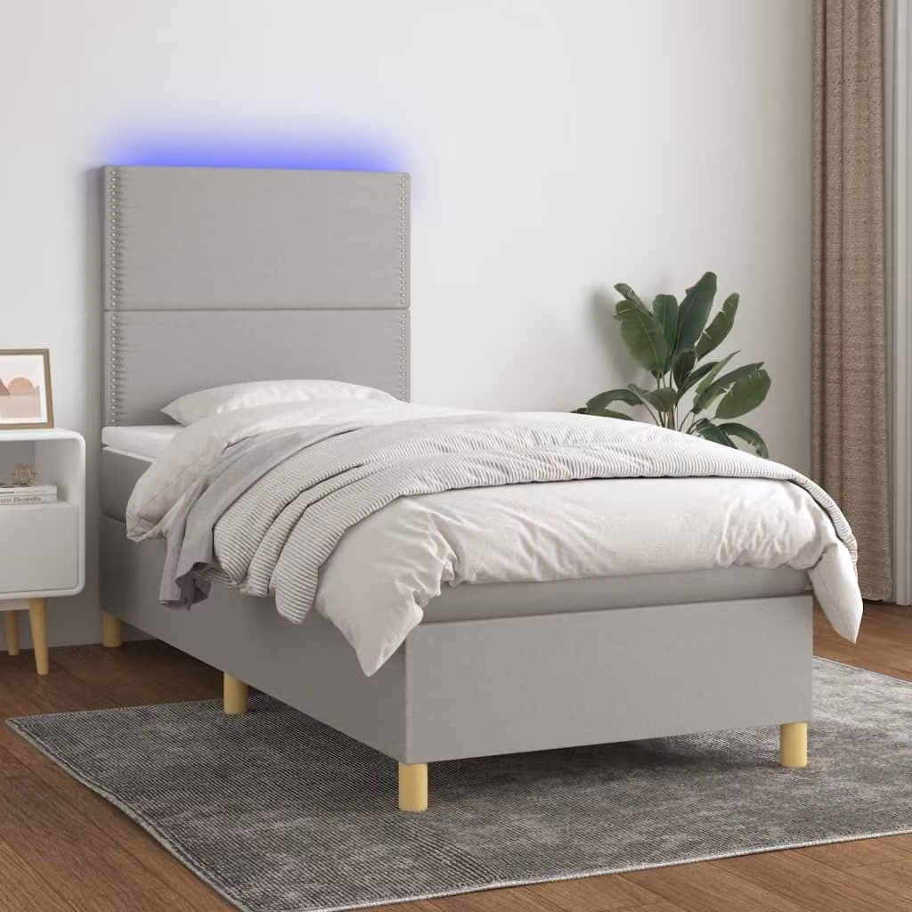 Maison Exclusive - Letto a Molle Materasso e LED Grigio Chiaro 100x200 cm Tessuto