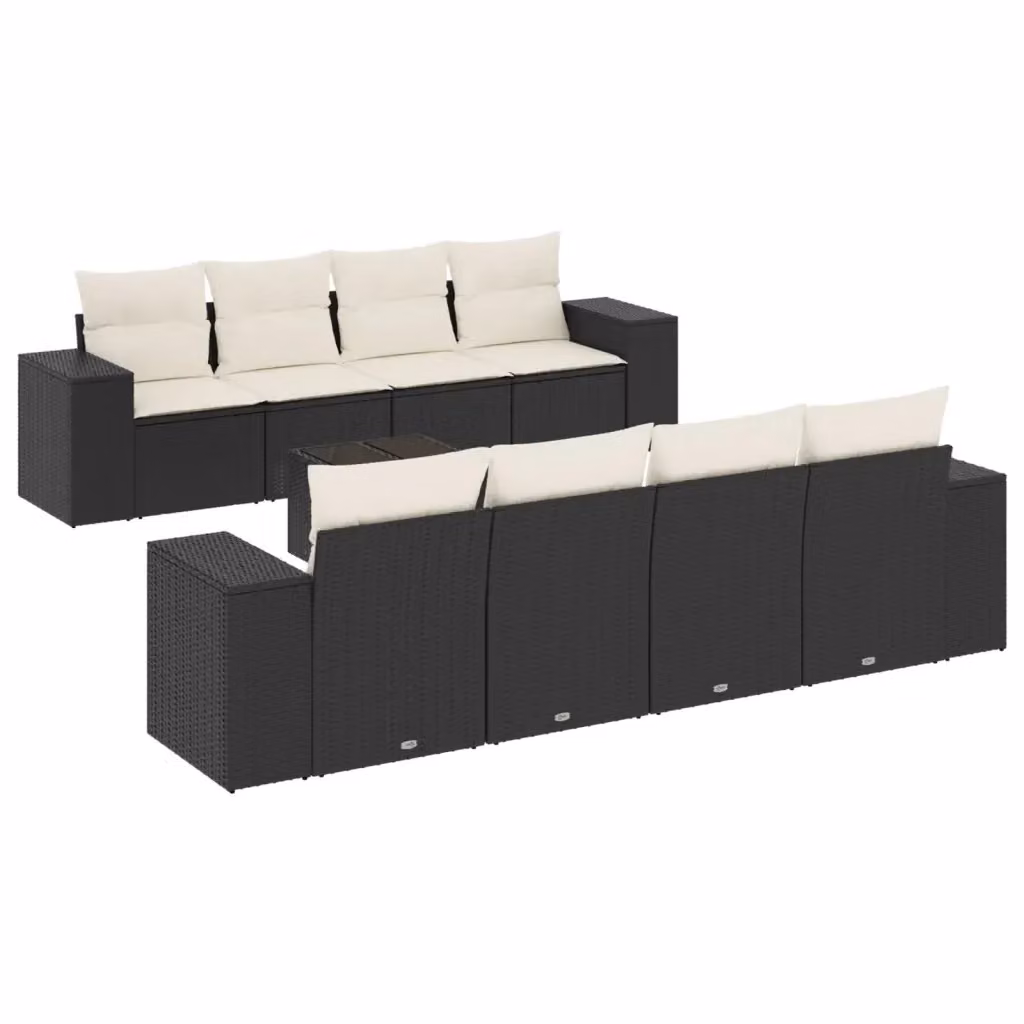 Set di divani da giardino vidaXL in polyrattan nero con cuscini, tavolino e poltrone a forma di U – 2