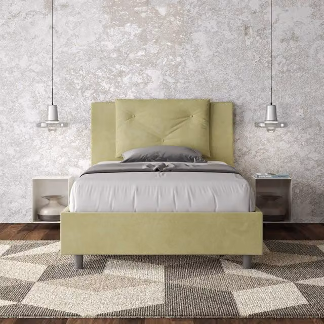 Letto imbottito Appia Ityhome colore verde in microfibra con rete L: 110 cm, P: 222 cm, H: 125 cm – 1