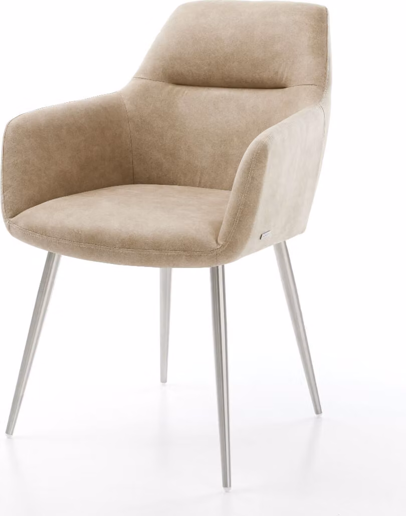 DELIFE Sedia da pranzo Pejo-Flex in microfibra beige vintage, con base a 4 gambe coniche in acciaio inossidabile e molle insacchettate