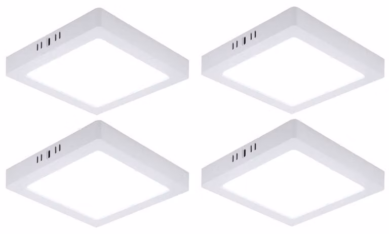 set di 4 plafoniere LED, pannello montato a superficie, plastica, bianco, L 21,4 cm