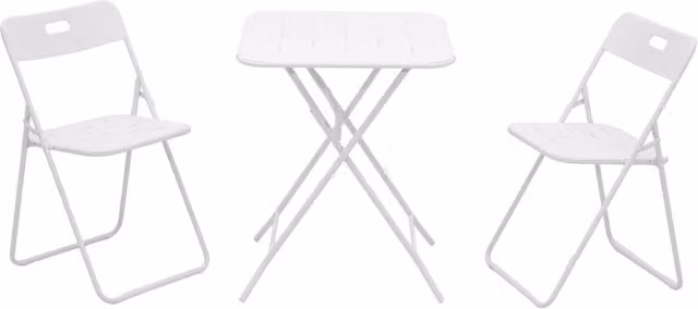 Set Bistrot Minimal composto da Tavolo Pieghevole e 2 Sedie in Acciaio Bianco per Esterno