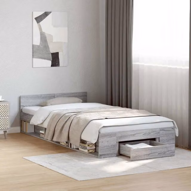 Letto con contenitore vidaXL in legno Sonoma grigio L/P/H: 200 x 80 x 83 cm