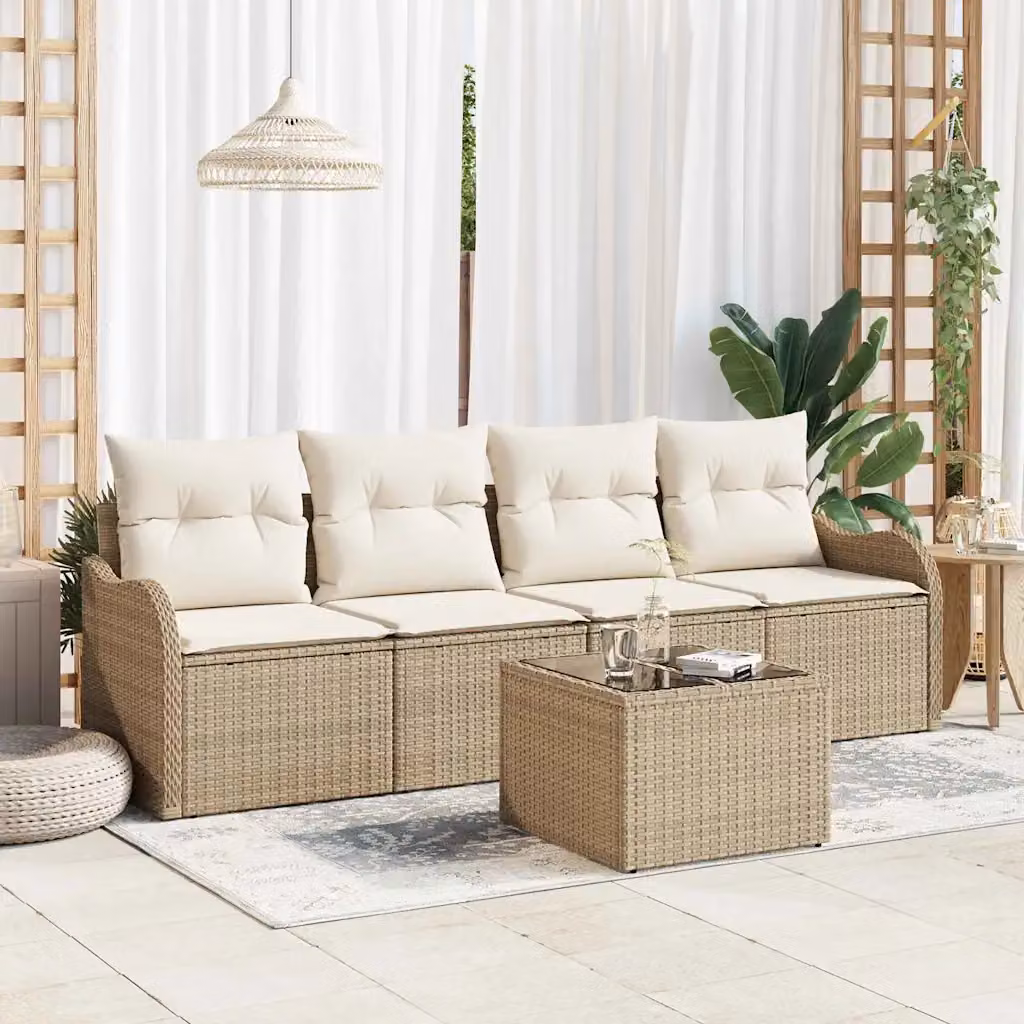 Set Divano da Giardino a L vidaXL Beige con Tavolino e Cuscini in Polyrattan e Acciaio