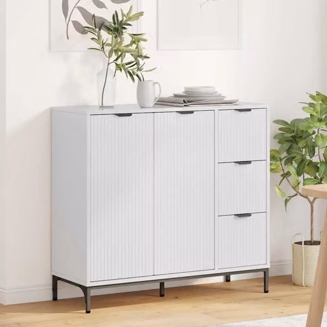 Credenza Buffet Armadio da Cucina vidaXL Bianco Lucido in MDF L: 89.5 cm, P: 33 cm, H: 82 cm