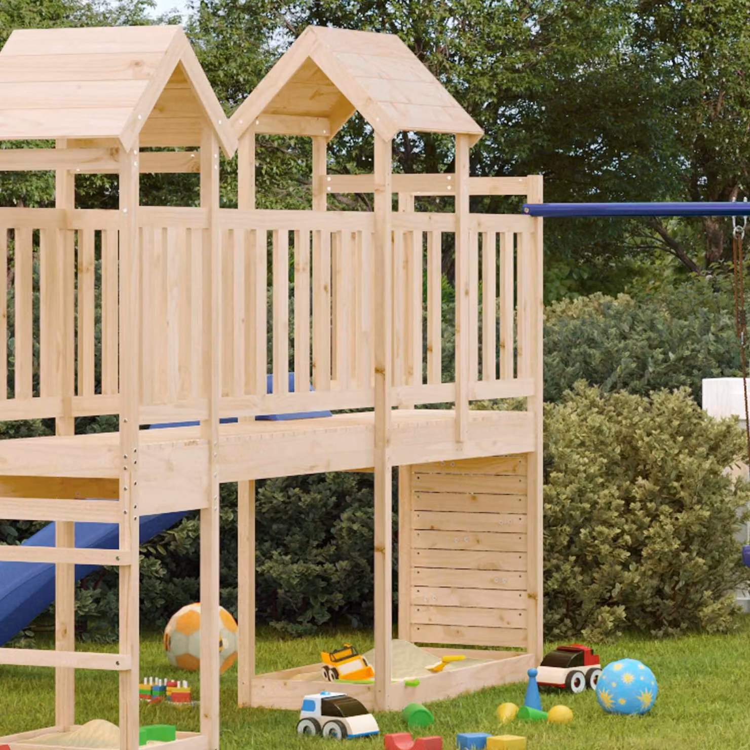 vidaXL Torre da Gioco in Pino Massello Marrone con Scivolo e Altalena L/P/H: 53 x 110,5 x 214 cm