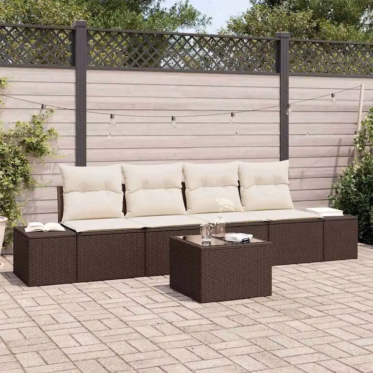 Maison Exclusive - Set Divano da Giardino 5 pcs Marrone e Crema polyrattan