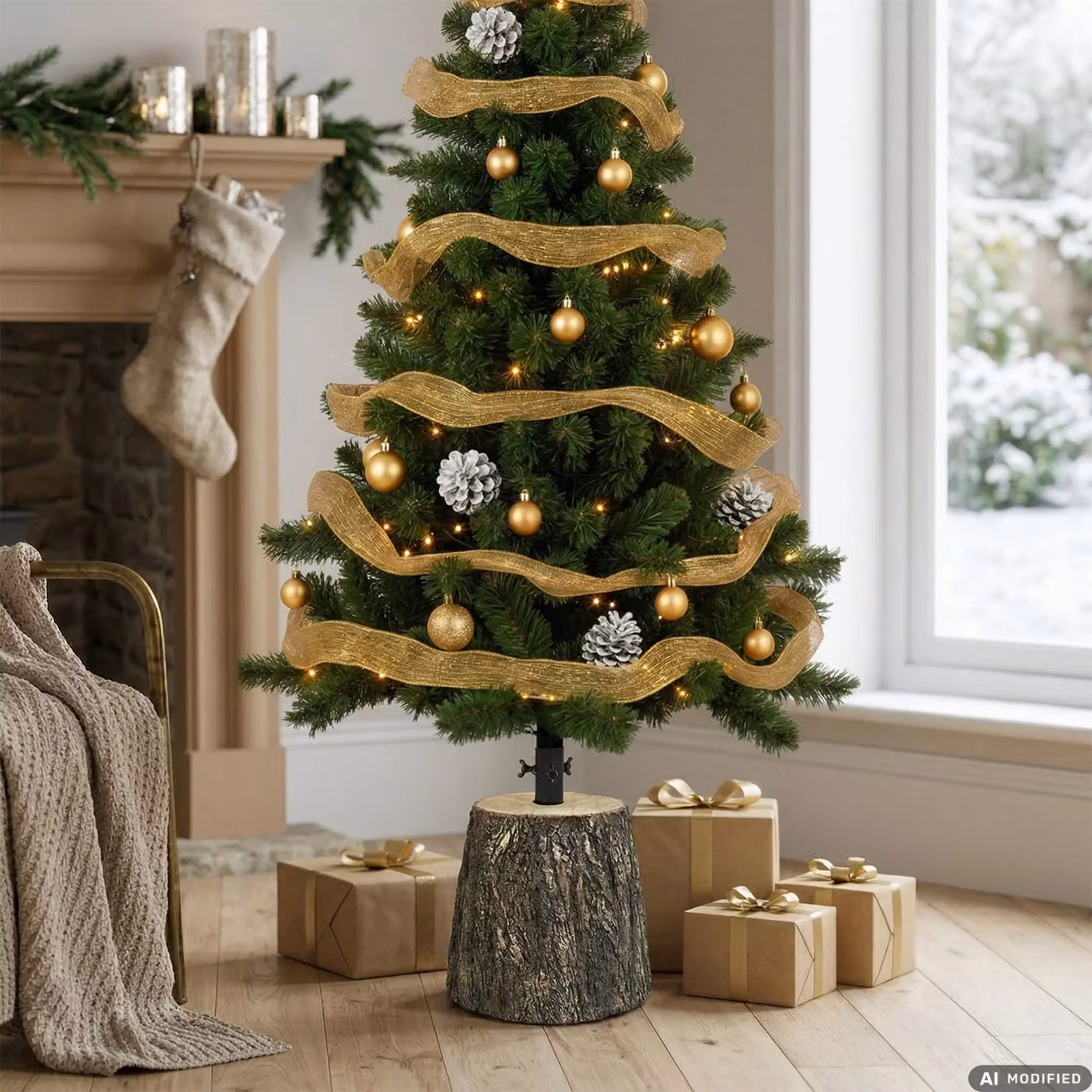 Base per Albero di Natale a Tronco VESTIAMO CASA, colore marrone e nero, H: 37 cm, Diametro: 31 cm – 2