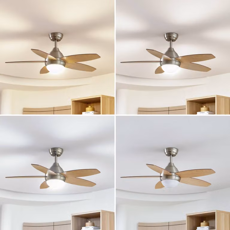 Lindby Ventilatore da soffitto a LED Klasika, DC, silenzioso, 106 cm, CCT Klasika, Bianco / Opale, Soggiorno / Sala da pranzo, Metallo