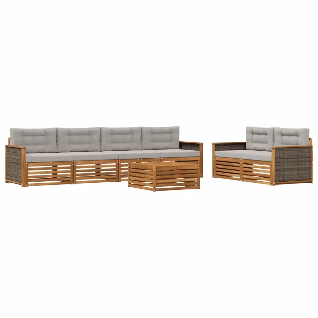 Set di mobili da esterno vidaXL composto da 7 pezzi in legno di acacia con divani, cuscini e tavolino da caffè, colori beige e grigio – 2