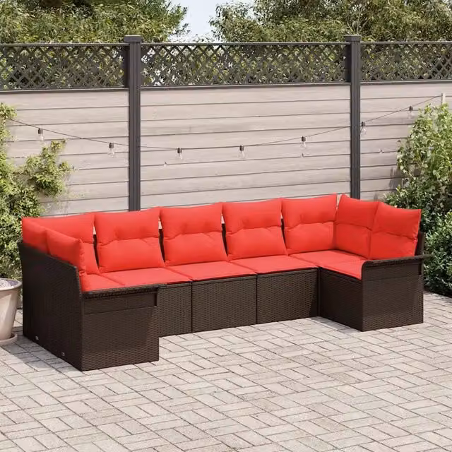 Set Divano da Giardino 7 pz Marrone Poly Rattan 3354183