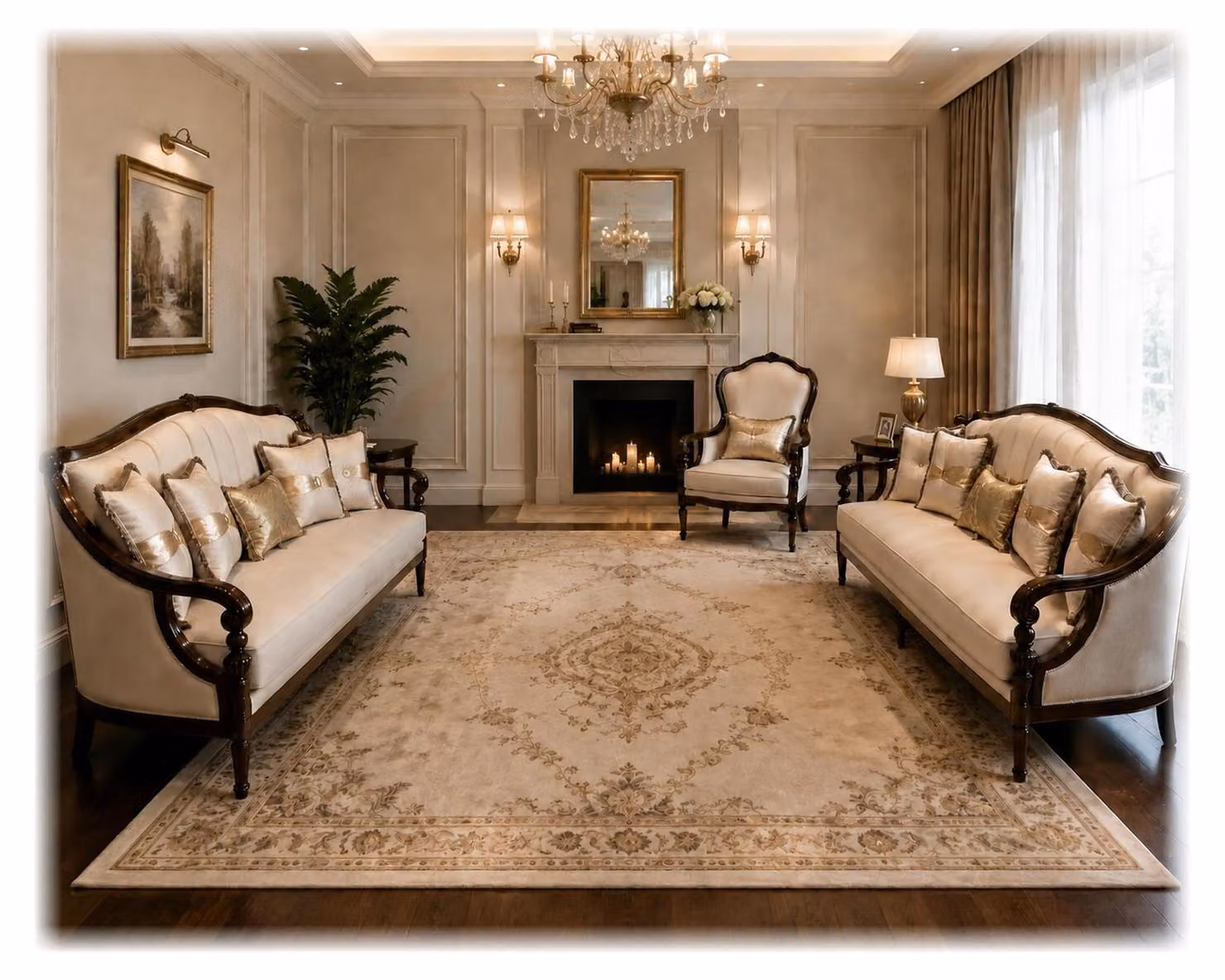 Divano, poltrona, beige, moderno, soggiorno, elegante