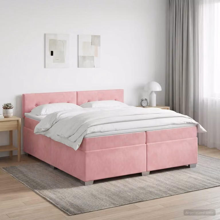 Letto box spring con materasso vidaXL in velluto rosa, L/P: 200 x 200 cm