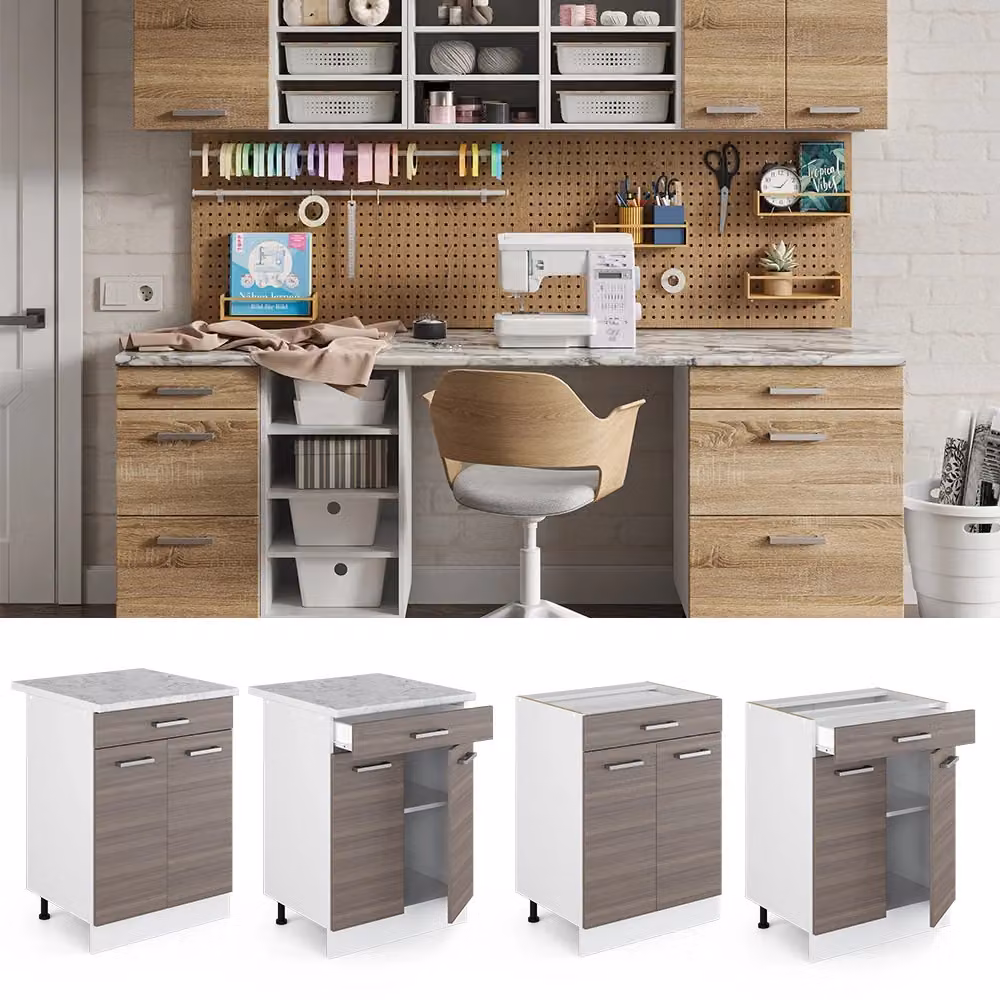 Base universale Vicco R-Line Grigio con cassetti, L: 60 cm, H: 81,6 cm, P: 28,6 cm – 2